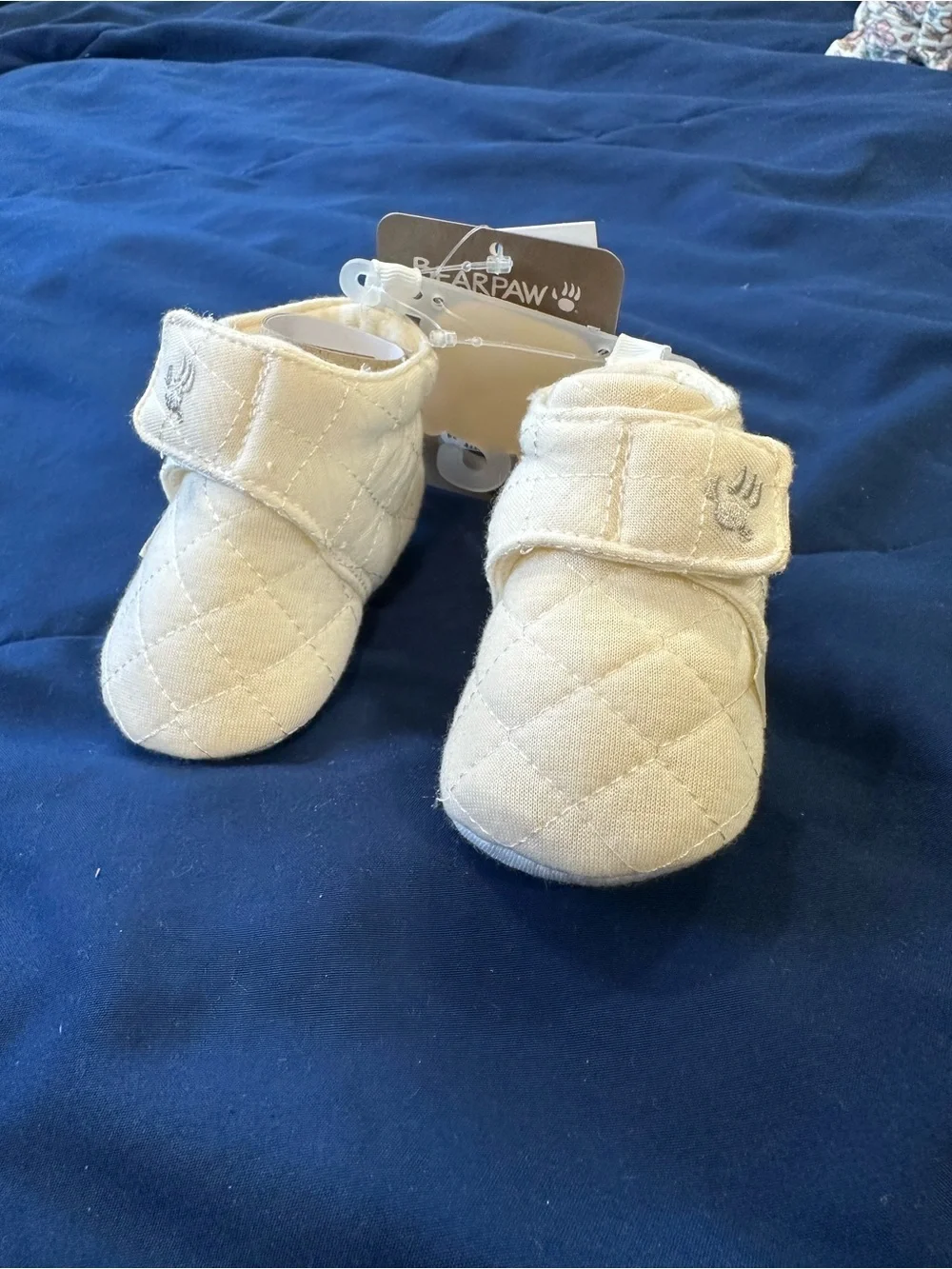 BearPaw Cream Quilted Baby Booties with Hook-and-Loop Strap